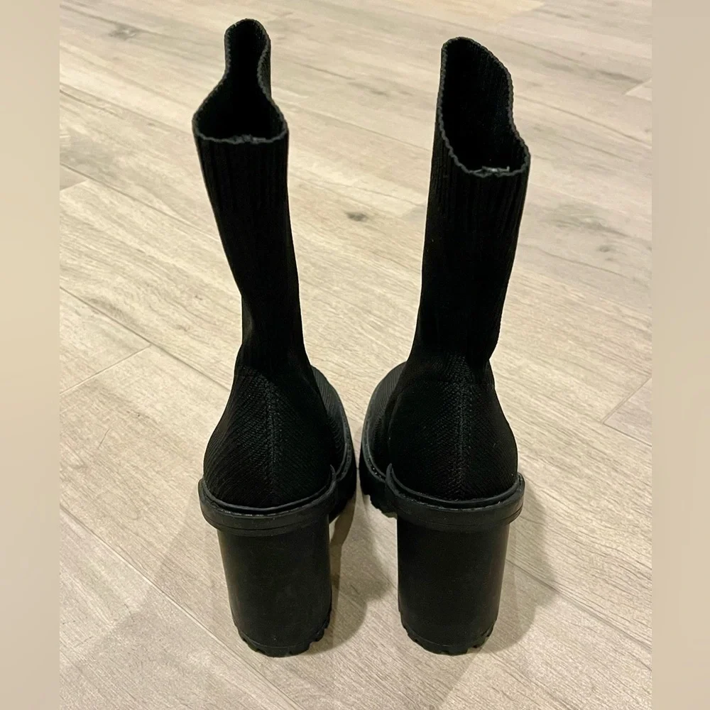 Zara Black Sock Womens Booties Block Chunky Heels Size 36